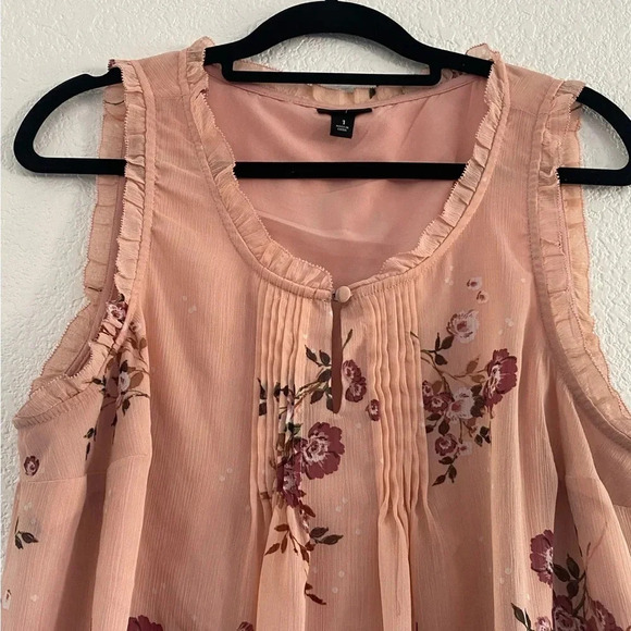 Torrid Peach Floral Chiffon Ruffle Trim Keyhole Sleeveless Tank Top Size 1X - Picture 9 of 9